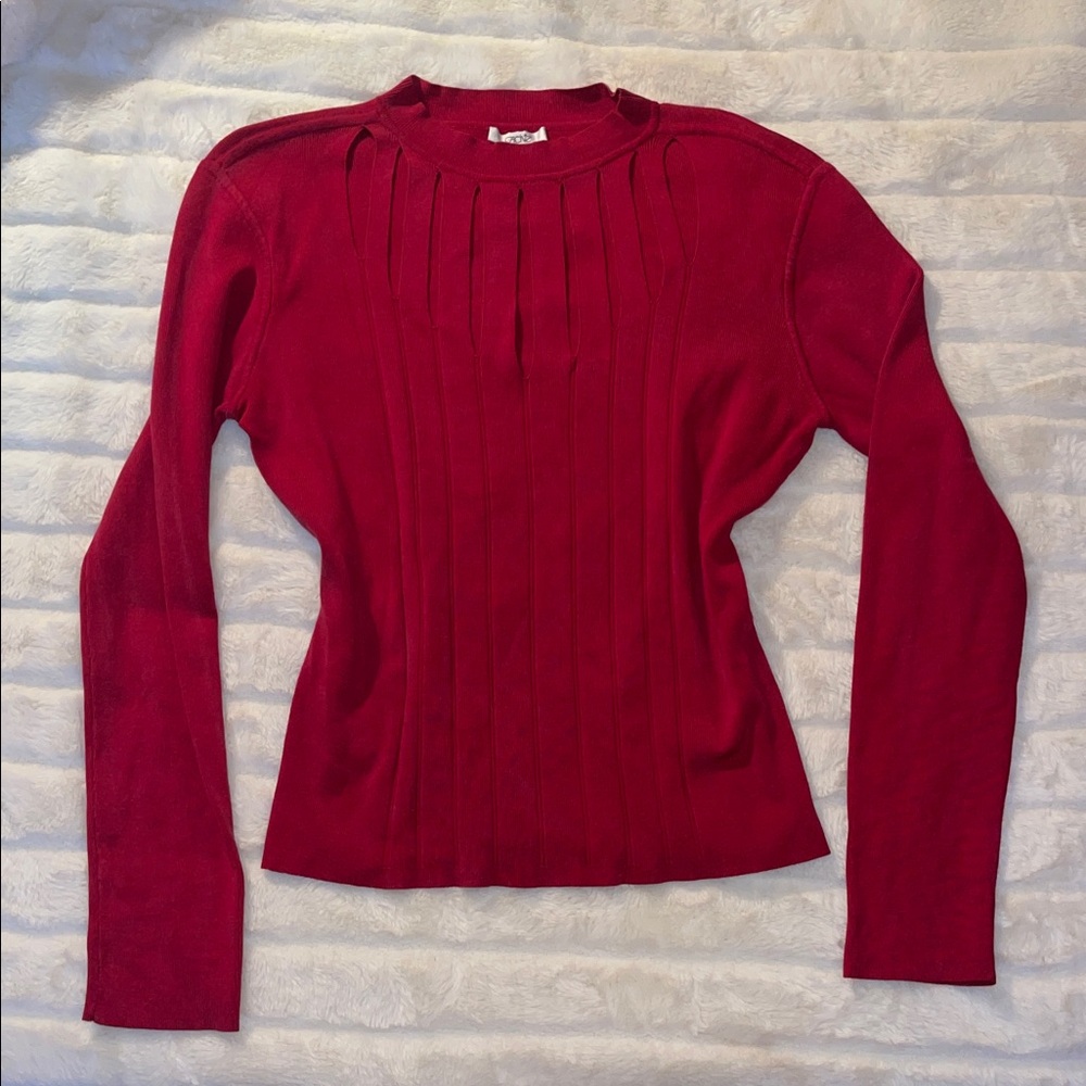 Red Silk Front Slitted Top